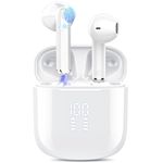 OYIB Wireless Earbuds, Bluetooth 5.3 Headphones in Ear with Stereo Sound, 4 ENC Noise Cancelling Mic Bluetooth Earbuds 25H Playtime, LED Display Wireless Earphones IP7 Waterproof, White