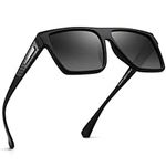 JIM HALO Retro Polarized Sunglasses Men Women Flat Top Square Driving Glasses (Black Frame/Polarized Gradient Grey Lens)