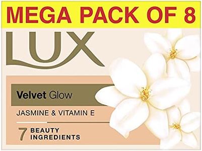 LUX Flaw-Less Glow Jasmine & Vitamin C + E Soap Bar, 150 g (Combo Pack of 8) | Moisturizing Bathing Soap for Soft, Glowing Skin & Body | For Men & Women
