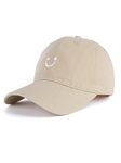 Hebenie Baseball Caps for Women - Cotton Ladies Baseball Caps Adjustable Casual Summer Outdoor Sports Peak Caps for Women Girls UK Smile Face Embroidered Beige