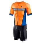 Synergy Cycling Skinsuit - Men's Pro Short Sleeve Tri Suit (Neon Tangerine/Sky, Large)