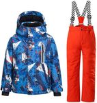 WOWULOVELY Big Boy's 2-Piece Ski Jacket and Pants Thicken Warm Hooded Snowsuit Waterproof Ski Jacket Snowbib Set, 55 Orange, 8
