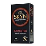 SKYN Intense Feel Condoms Pack of 10 SKYNFEEL Latex Free Condoms for Men, Regular Size Condoms, Thin Condoms, Ribbed and Dotted Straight Shape, Lubricated, 53mm Wide