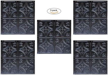 Holydecot Tin Wall Tiles Nail-Up Tin Ceiling Tiles Stair Riser Tile Kitchen Backsplash Tiles - Rustic Black 12x12 inch Sample, 5 Pack