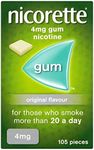 Nicorette 4mg Gum Original Flavour (105 Pieces), Nicotine Gum to Help to Quit Cigarettes for Good, Discreet and Fast-Acting Stop Smoking Aid to Ease Cravings, Chewing Gum