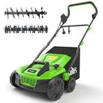 SOYUS 15-Inch 13 Amp Electric Dethatcher and Scarifier with 45L Removable Thath Collection Bag, Corded Lawn Dethatcher with 5-Position Depth Adjustment, Quick-Fold, Increases Lawn Health