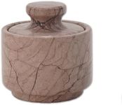 MARBLOUS KRAFTS 3" x 3" marble salt celler with lid 3.5oz, herb pot & candy bowl for modern kitchen countertop, trinket jewelry dish decorative container (Marinara)