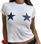 Y2k Cute Star Bow Graphic Print Baby Tees Shirt Women Short Sleeve Fruit Cherry Aesthetic Teens Girl Crop Tops, Star Blue White, Medium