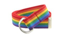 Canvas Web Belt D-Ring Buckle 1.25" Wide Metal Tip Multi-Color, Rainbow, Small/Med (28-32 Waist)