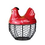 Egg Holder Chicken Shape Ceramics Metal Mesh Wire Egg Basket Decorative Kitchen Storage Baskets Holder Rack for Kitchen Storage Decoration, Fruit Snacks Organizer Rack Black &Red