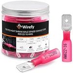 150 PCS Wirefy Male Spade Connectors - Heat Shrink Spade Connector Kit - Quick Disconnect Wire Connectors - Electrical Spade Terminals - Red 22-16 Gauge