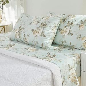 Brandream French Country Sheet Set Twin Size Garden Toile Floral Print Bed Sheet Set 800 Thread Count 100% Egyptian Cotton Deep Pocket Tapestry Pattern Chinoiserie Peony Blossom Tree, 4Piece