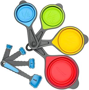 Smithcraft Measuring Cups and Spoons Set, Silicone Collapsible Measuring Cups, Camping Measuring Cups Spoons for Cooking, Plastic Travel Dry Measuring Cups, Nesting Measure Cups Kitchen Spoons Pack 1