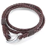 Konov Jewelry Leather Stainless Steel Mens Womens Bracelet, 1pcs Simple Braided Wrap Bangle, Brown Silver, with Gift Bag, C25284