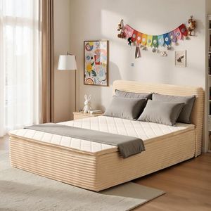 weaxty W Boneless Full Size Bed with Headboard & Mattress, Beige
