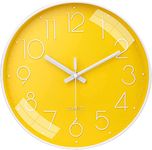 Rylan Wall Clock 12" Silent Quartz Decorative Latest Wall Clock Non-Ticking Classic Clock Battery Operated Round Easy to Read for Room/Home/Kitchen/Bedroom/Office/School- (Yellow)