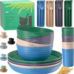 Wheat Straw Dinnerware Set - Lightweight Wheat Straw Plates And Bowls sets for 4 - Dishwasher & Microwave Safe Dinnerware - Unbreakable Wheat Straw Bowls - Ideal Camping Dishes/Rv Dishes