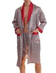 Haseil Men's Luxurious Kimono Robe with Shorts Silk Satin Bathrobes Lightweight Long Sleeve Sleepwear Set, Red, Tagsize4XL=USsizeXL