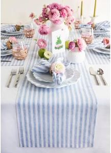 Solino Home 100% Pure Linen Table Runner, 14 x 144 in, Blue, Amalfi Stripe