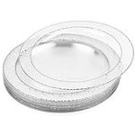 MATANA 20 Premium Clear Hard Plastic Dinner Plates with Hammered Silver Rim, 26cm / 10 Inch - Elegant & Reusable Party Plates for Weddings, Birthdays, Picnic, BBQ, Parties