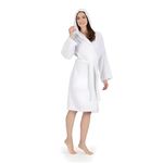 Classic Turkish Towels Unisex Premium Cotton Hooded Bathrobe - Luxury Plush Long Terry Cloth Robe, White, Medium-Large