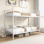 Giantex Bunk Bed Twin Over Twin, Metal Bunk Bed Frame w/Built-in Ladder, Safety Guardrail, Space-Saving Bunk Beds for Kids, Teens & Adults, No Box Spring Needed, Twin Bunk Beds, White