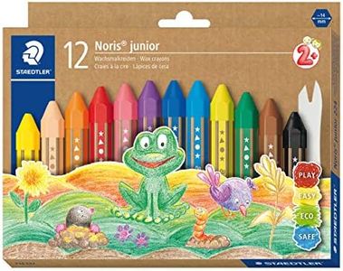 STAEDTLER Noris Junior 224 C12 - Crayones de cera gruesos para niños, 12 colores surtidos en caja de cartón.