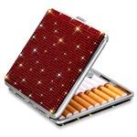 SAVORI Cigarette Case for Women Men, Metal Cigarette Holder Bling Crystal Double Sided Cigarette Box for 20 Cigarettes Gift for Smoker (Red)