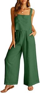 ANRABESS Women's 2 Piece Outfits Linen Pants Jumpsuit Matching Lounge Set Casual Summer Beach Vacation Trendy Clothes Grass Large