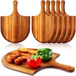 Dandat 6 Pcs Acacia Wood Pizza Peel with Handles 12 Inch Wooden Pizza Spatula Paddle Round Pizza Cutting Board Cheese Pizza Serving Tray for Meat Bread Charcuterie Deli