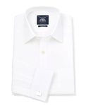 Savile Row Men's Formal Dress Shirt - Long Sleeve Classic Fit Plain Poplin, White, 17.5 inch Collar Double Cuff Standard