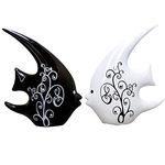 LIFEHAXTORE® Modern Minimalist Black and White Love Fish Art Figure | Beautiful Home Decor- (Set of 2 pc, Black & White)