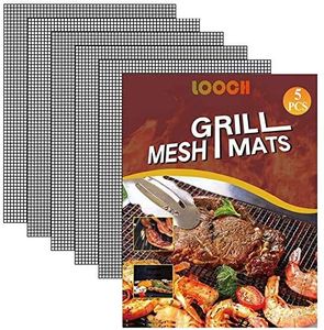 LOOCH BBQ Mesh Grill Mat Set of 5 - Heavy Duty Nonstick Mesh Grilling Mats & Barbecue Accessories - Reusable and Easy to Clean - Works on Gas, Charcoal, Electric Grill and More - 15.75 x 13 Inch