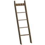 HOOBRO Blanket Ladder, Wall Leaning Blanket Rack, 5 Ft, 5 Tier Farmhouse Ladder Shelf, Towel Rack, Decorative Quilt Rack, Removable Hooks, Living Room, Bedroom, Bathroom, Mocha MA51CJ01G1