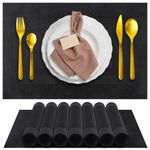 ADRIMER Placemats, Chic Placemats for Dining Table set of 8, Heat Resistant Vinyl Place Mats, Wipeable Table Mats 8 Placemat Easy to Clean for Kitchen, Dining Room, Coffe Table, Black