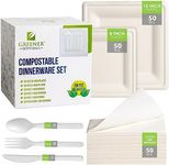 Greener Settings 100% Compostable Heavy-Duty Plates Dinnerware Set Eco-Friendly Disposable White Bagasse Plate -Made of Natural Sugarcane - Biodegradable Paper Plates, SQ1008