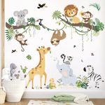 decalmile Jungle Animals Tree Branch Wall Decals Safari Monkey Giraffe Lion Wall Stickers Baby Nursery Kids Room Daycare Wall Decor