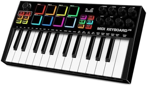 TERENCE Clavier MIDI de 25 Touches Professionnel MIDI Keyboard Contrôleur 500 mAh 8 Pads RGB Bouton Rotatif à 360° Sans Fin 8 Boutons Assignables Écran OLED Compatible avec Plusieurs DAW et Appareils