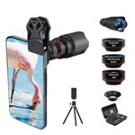 Fisheye Lens 235°,Phone Camera Lens Phone Lens Kit 4 in 1, 22X Telephoto Lens, 0.62X Wide Angle Lens, 25X Macro Lens, Compatible with iPhone 7 8 11 pro max X XS XR Android Samsung (4 in 1 Black)