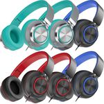 MIXCU 6 Pack Headphones Wired Bulk with Microphone for School Kids Teens, Over-Ear Headsets for Classroom Chromebook Computer, 3.5mm Jack, Foldable, No-Tangle Cord, Comfortable