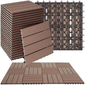 tectake® WPC Holzfliesen, 31x31 cm, Holzoptik Fliesen wetterfest, 22er Set = 2,1142 m², Bodenbelag für Wintergarten, Bodenfliesen, Balkonboden, Boden Terrassenfliesen mit Klicksystem, Drainage - braun