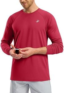Pudolla Men's Sun Protection Shirts UV SPF UPF 50+ Long Sleeve Lightweight Quick Dry Swimming Fishing Shirts(Red 4XL)
