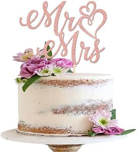ZHUOWEISM 1 PCS Mr and Mrs Cake Topper Glitter Bride and Groom Sign Cake Pick Wedding Engagement Cake Decoration for Anniversary Bridal Shower Engagement Party Cake Decorations Supplies Rose Gold