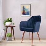 Vergo Plush Dining Chair | Accent Chair for Living Room Bedroom Restuarant | Velvet Fabric & Cushion Seat with Rosegold Metal Legs, 3 Years Warranty (Navy Blue)