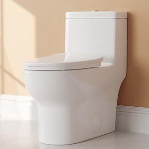 DeerValley DV-1F026 Elongated One Piece Toilet, Dual Flush 0.8/1.28 GPF Toilet with Comfortable Seat Height, Powerful & Quiet Modern Standard Toilet for Bathroom, 12" Rough-In