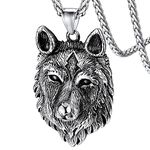 Wolf Head Pendant Necklace, Stainless Steel Norse Viking Jewelry for Man, Masculine Cool Punk Wolves Jewelry Neck Accessories