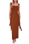 PRETTYGARDEN Women's Summer Long Formal Wedding Guest Dress Sleeveless Ruffle Cocktail Party Maxi Bodycon Dresses (Caramel,Large)