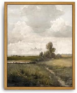 Roslynity Framed Canvas Wall Art Vintage Print Oil Paintings Rustic Country Landscape Muted Neutral Green Retro Aesthetic Artwork for Home Living Room Bathroom Bedroom Wall Decor (8"x10")