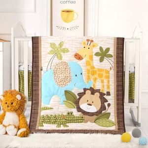 Wowelife Safari Crib Bedding Set, 3 Piece Safari Baby Bedding Set Brown, Premium Baby Crib Bed Set, Breathable and Soft for Baby Boy and Girl