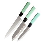 Machado Stainless Steel Japanese Yanagiba Sashimi Sushi Fish Knife Set with Octagonal Green Handle - Combo (3 Knife)